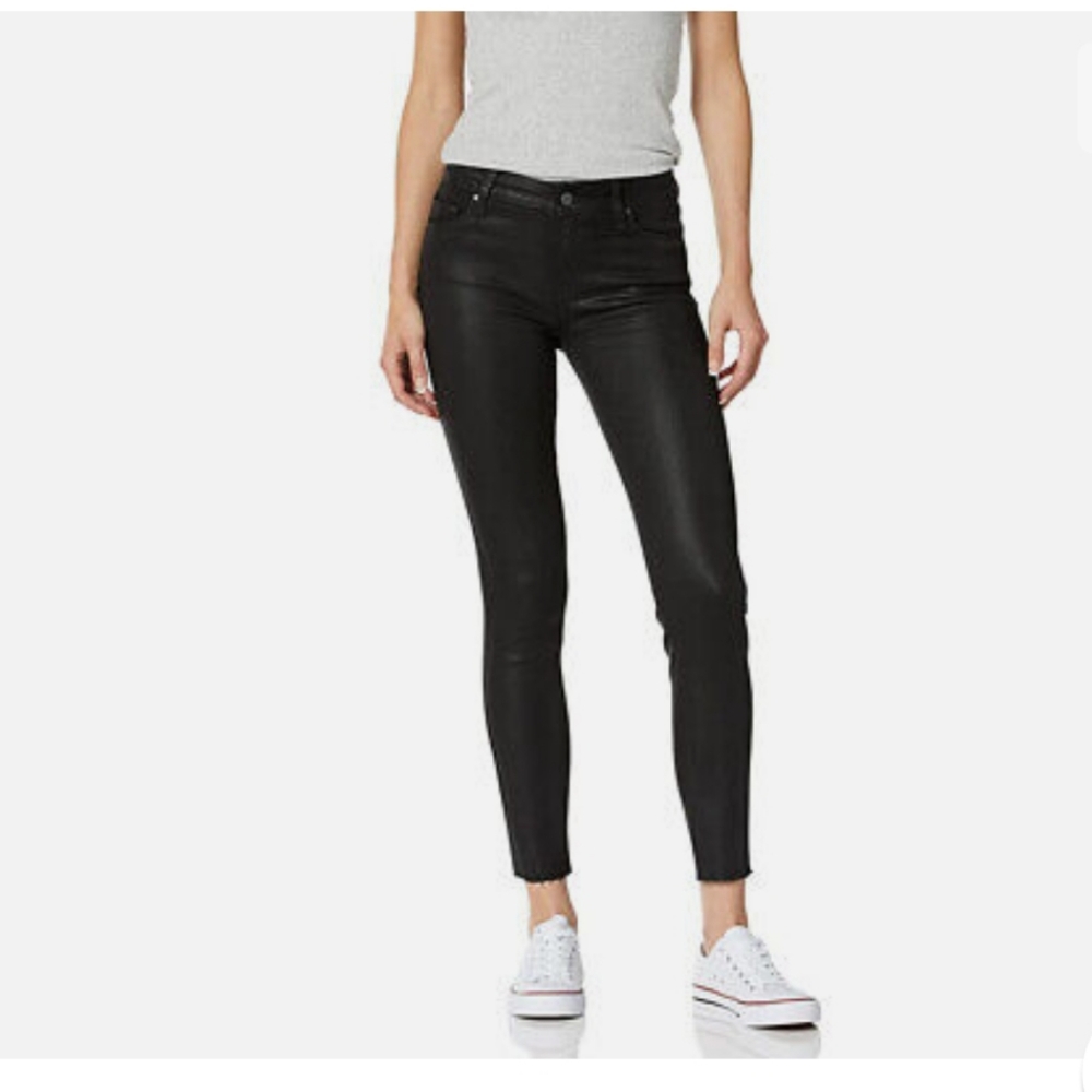 PAIGE Verdugo Ankle w/Raw Hem Pants, Black Fog Luxe Coating sz 29